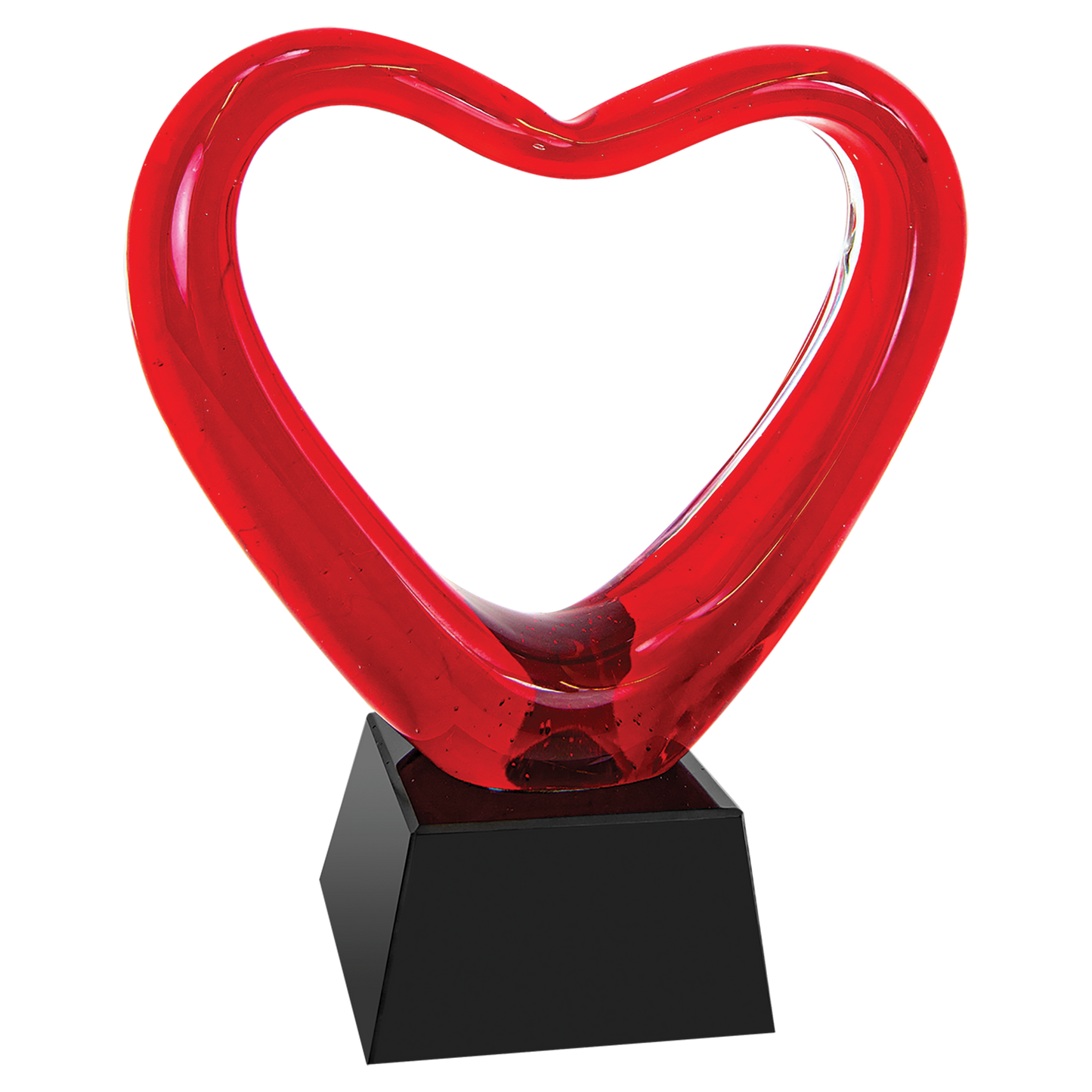 6 1/2" Red Heart Art Glass with Black Base 