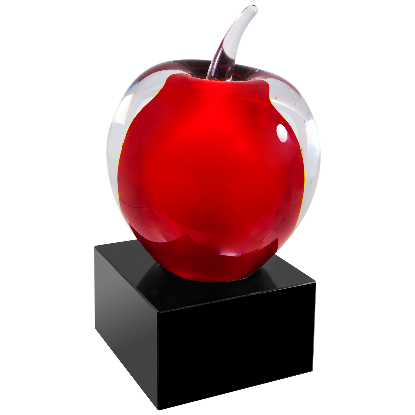 5 3/4" Red and Clear Glass Apple with Black Base 