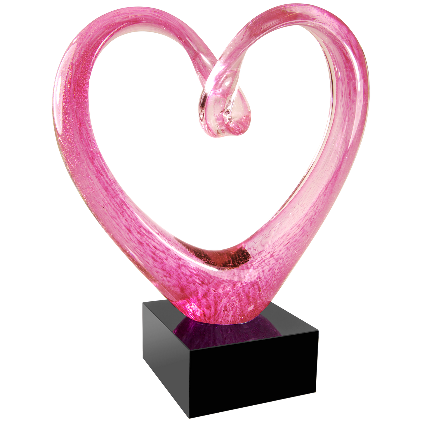 9" Pink Glass Heart with Black Base 