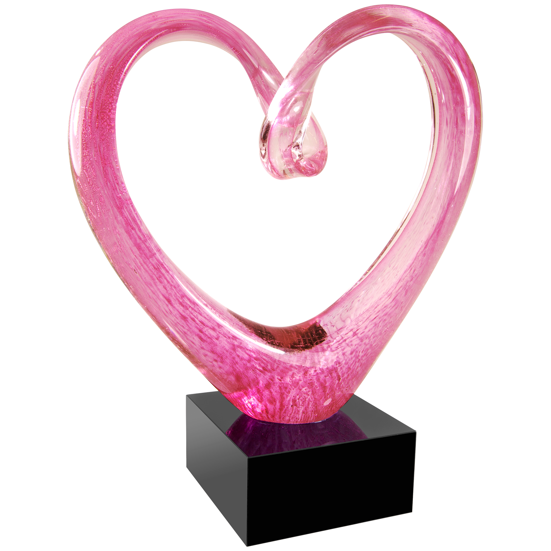 9" Pink Glass Heart with Black Base 