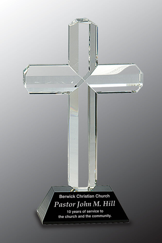Crystal Cross on Black Pedestal Base