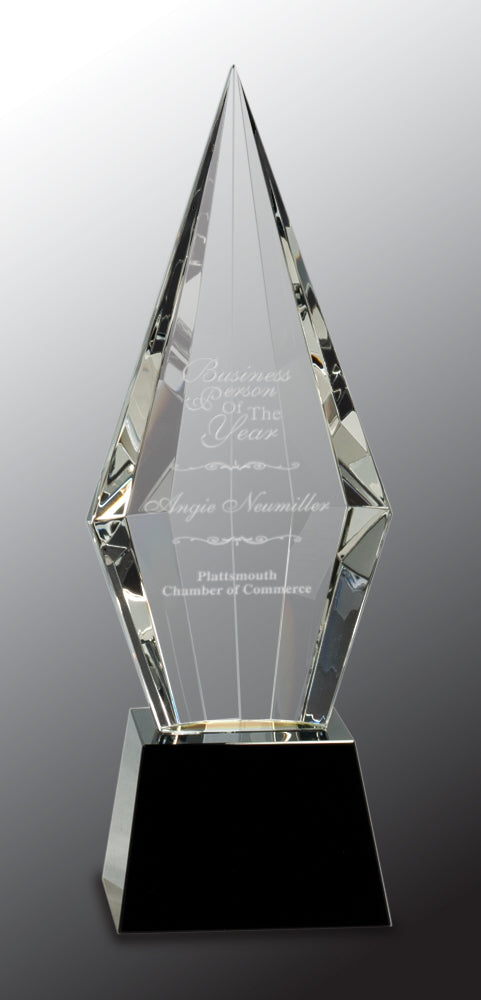 Obelisk Facet Crystal on Black Pedestal Base