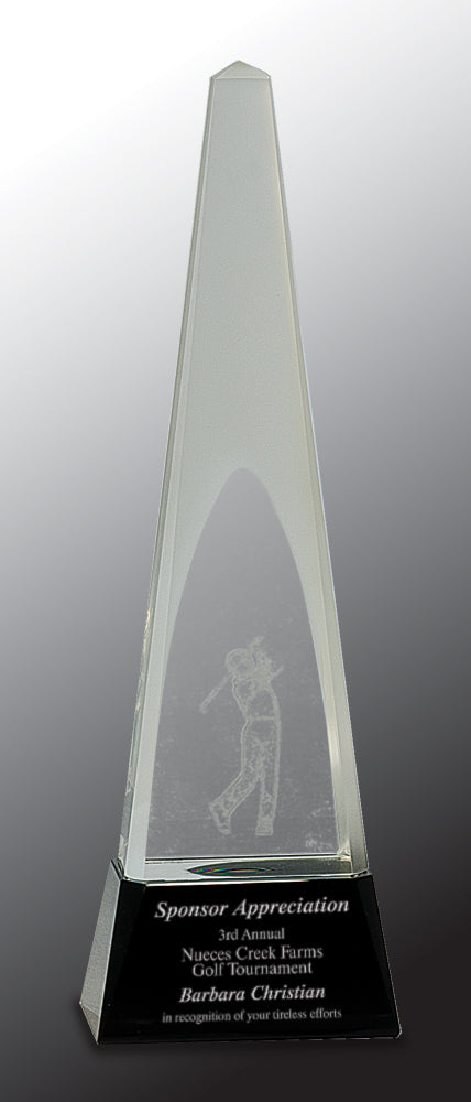Clear Crystal 3D Golf Spire on Black Pedestal Base