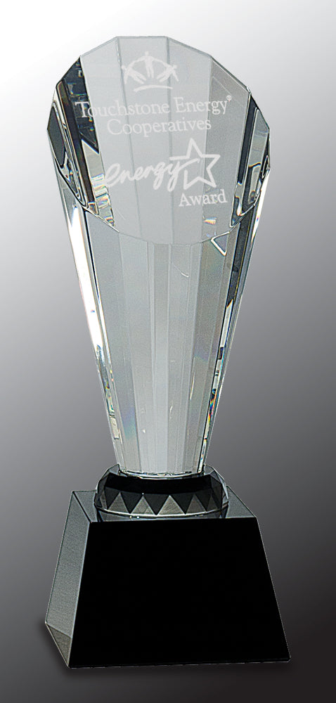 Clear Crystal Faceted Rising Spire on Black Base