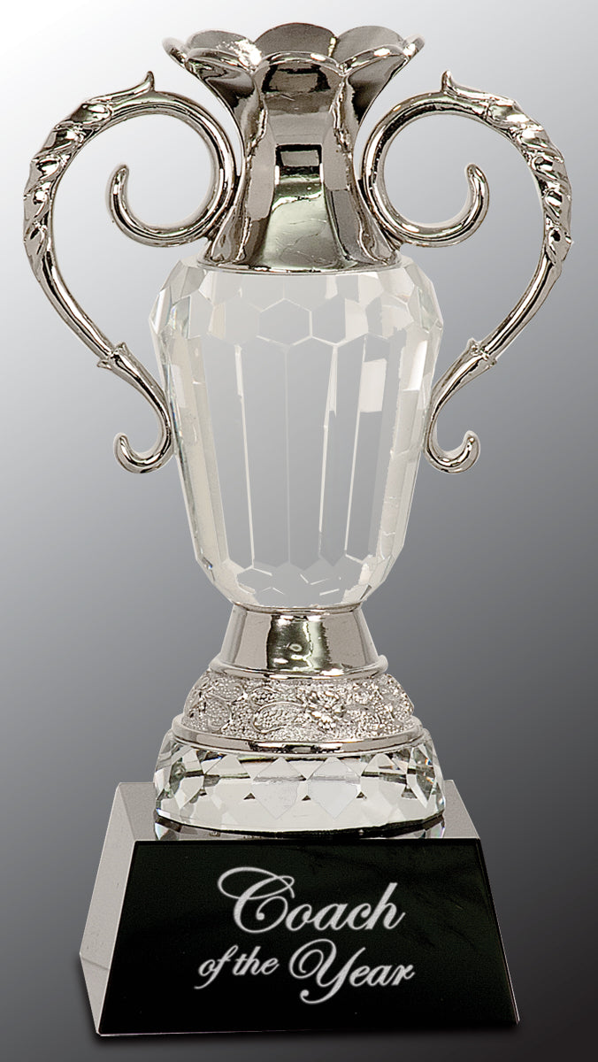 Crystal Cup with Silver Metal Handles on Black Pedestal Base