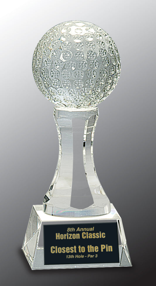 Crystal Golf Ball on Clear Pedestal Base