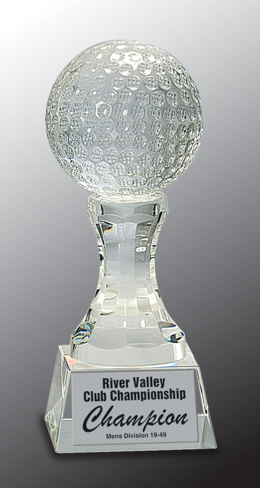 Crystal Golf Ball on Clear Pedestal Base