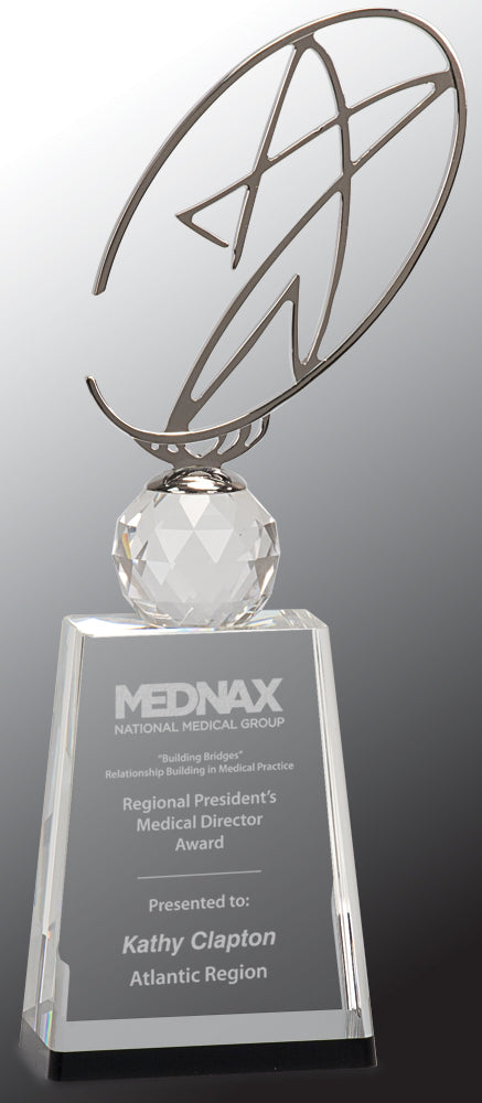 Clear/Black Crystal Award with Silver Metal Oval Star