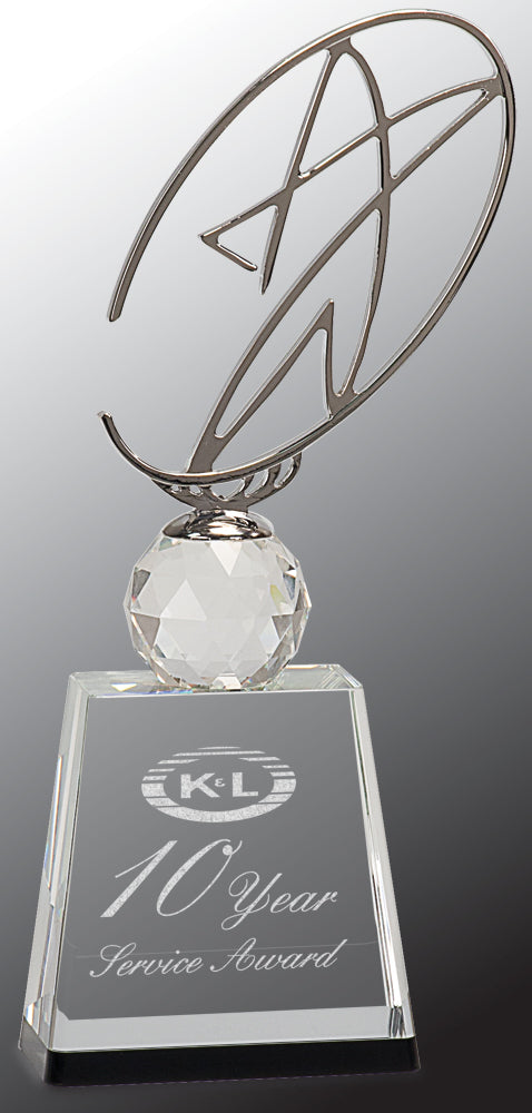 Clear/Black Crystal Award with Silver Metal Oval Star