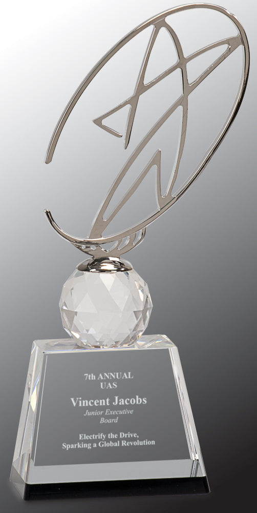 Clear/Black Crystal Award with Silver Metal Oval Star
