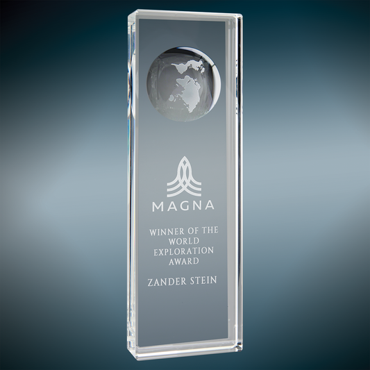 Clear Crystal Slant Front Rectangle with Engraved Globe