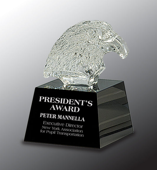 Clear Crystal Eagle Head on Black Pedestal Base