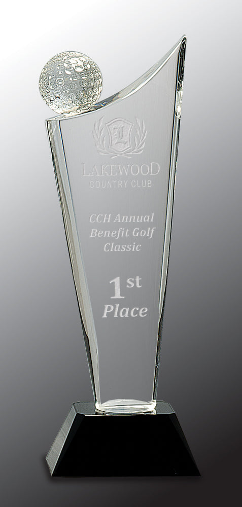 Clear Crystal Golf Wave on Black Pedestal Base