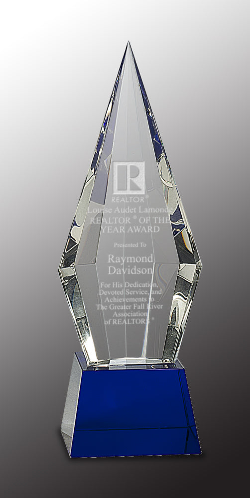 Obelisk Facet Crystal on Blue Pedestal Base