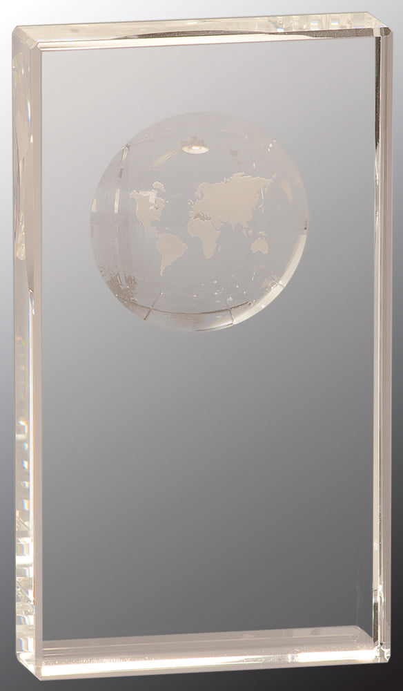 Clear Crystal Rectangle with Globe Etching