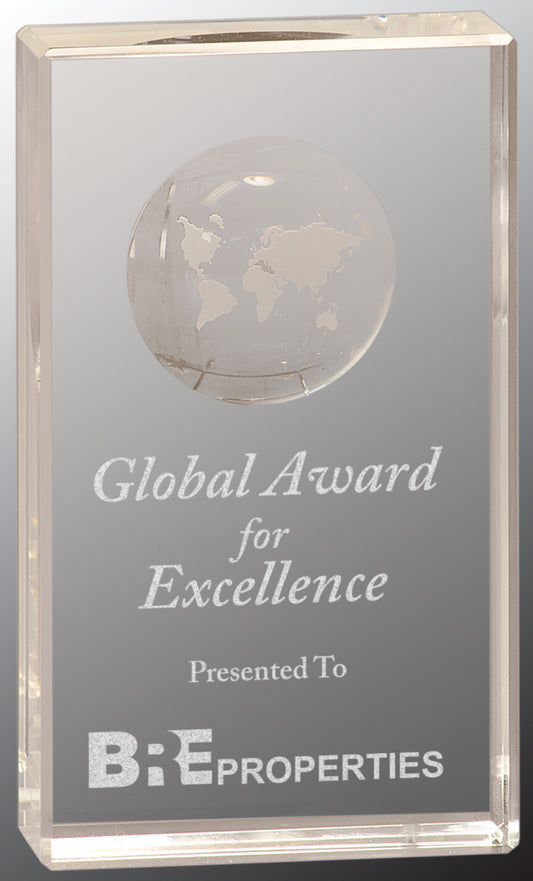 Clear Crystal Rectangle with Globe Etching