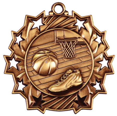 2 1/4" Basketball Ten Star Medal