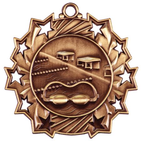 2 1/4" Swimming Ten Star Medal